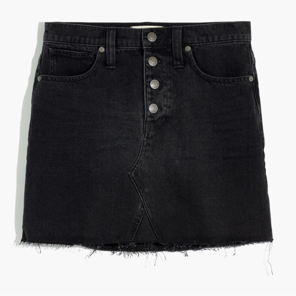 Madewell Rigid Denim A-Line Mini Skirt in Lunar Wash: Button-Front Edition